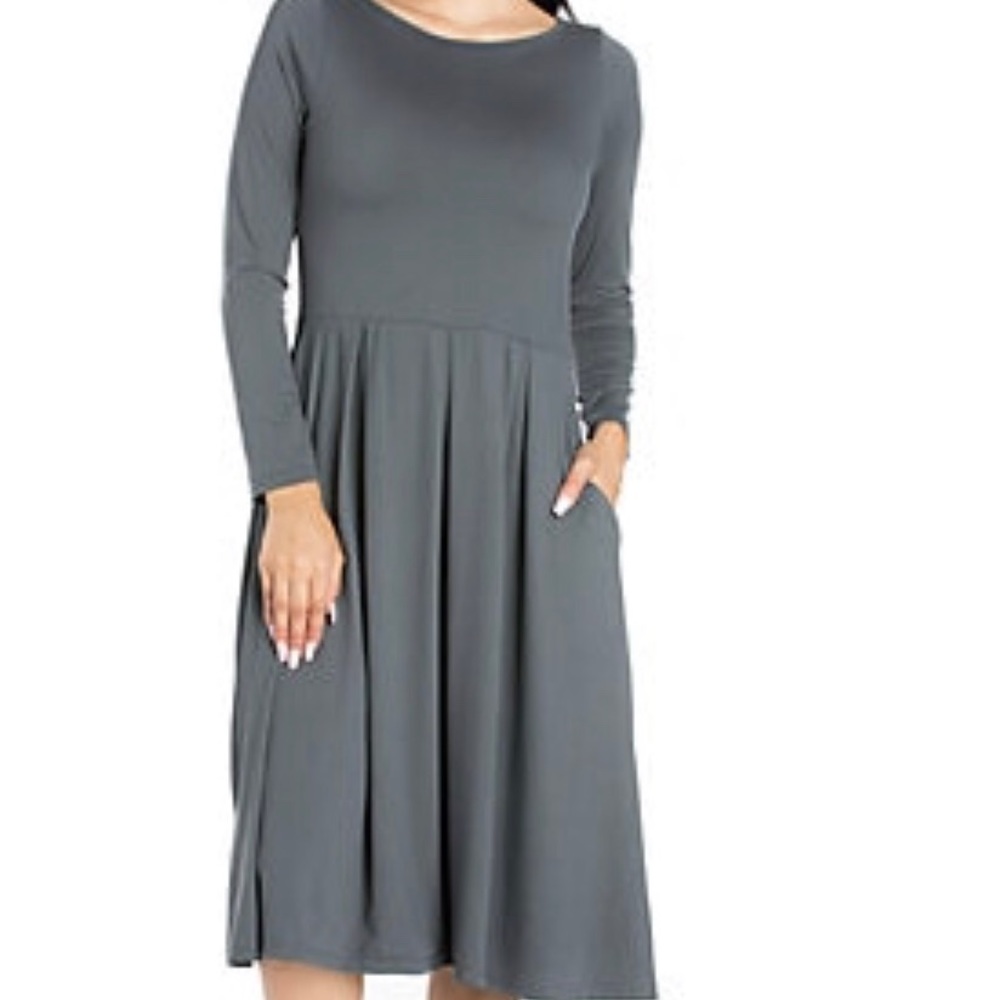 24seven Long Sleeve Fit & Flare Midi Dress Gray Medium